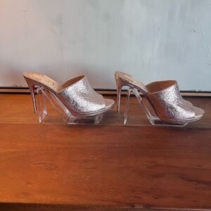 Christian Rose Color Metallic Silver Mules
